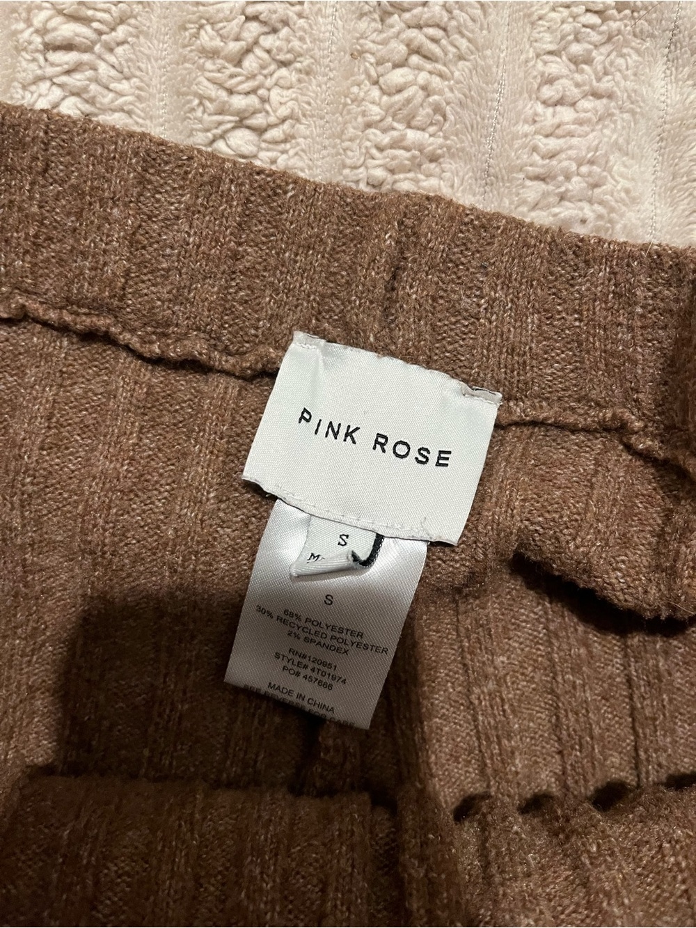 Pink Rose Brown Ribbed Flare Pants - Picture 2 of 6